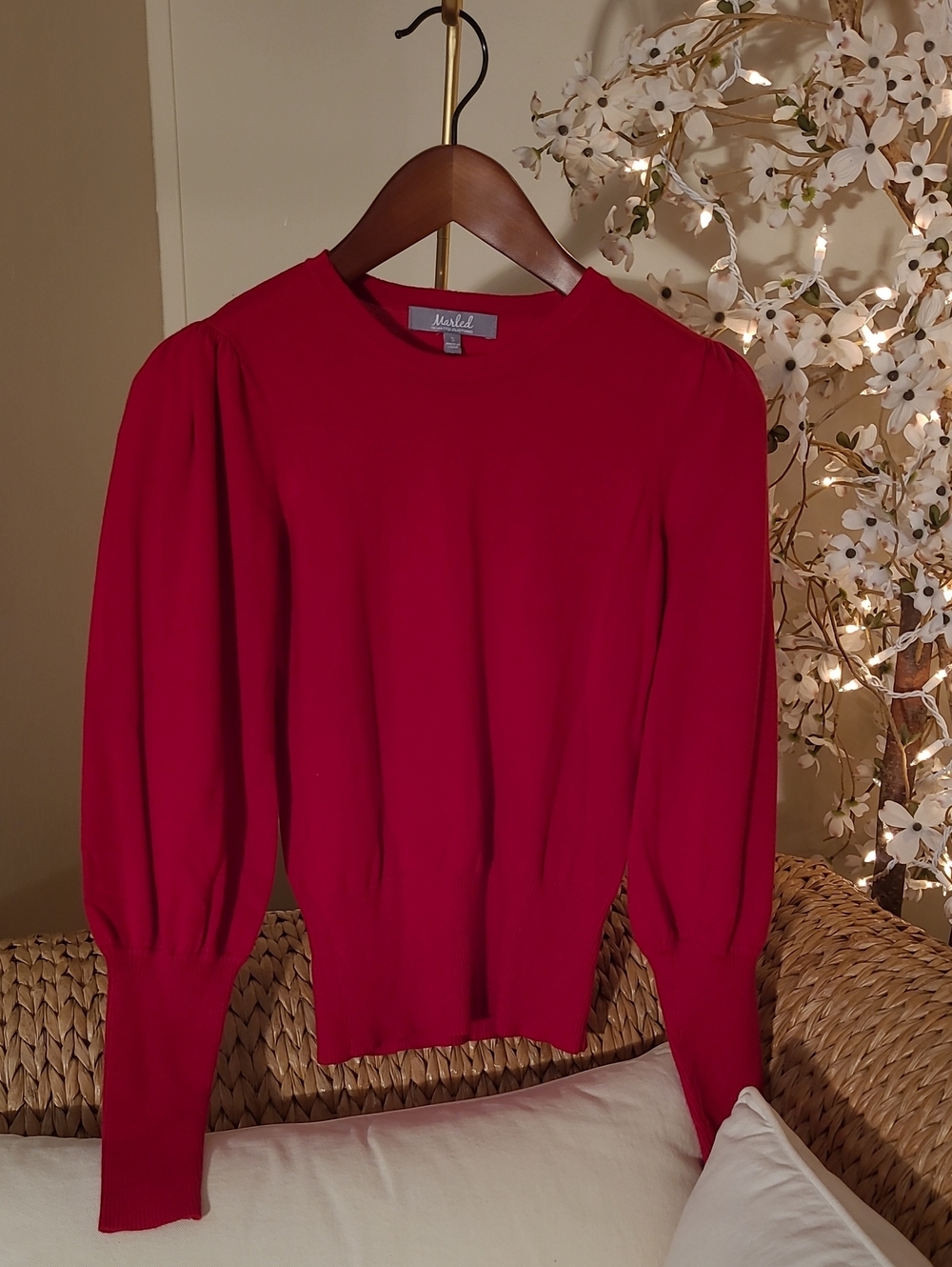 Red Puff Sleeve Sweater